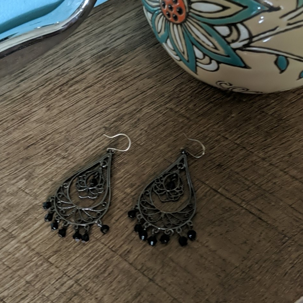 Black Beaded Earrings